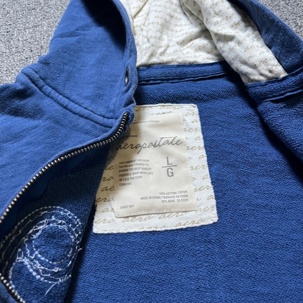 Aeropostale Zip Up Hoodie Size Large Blue 1987 Graphic Y2K Skater Sweatshirt - Picture 3 of 10